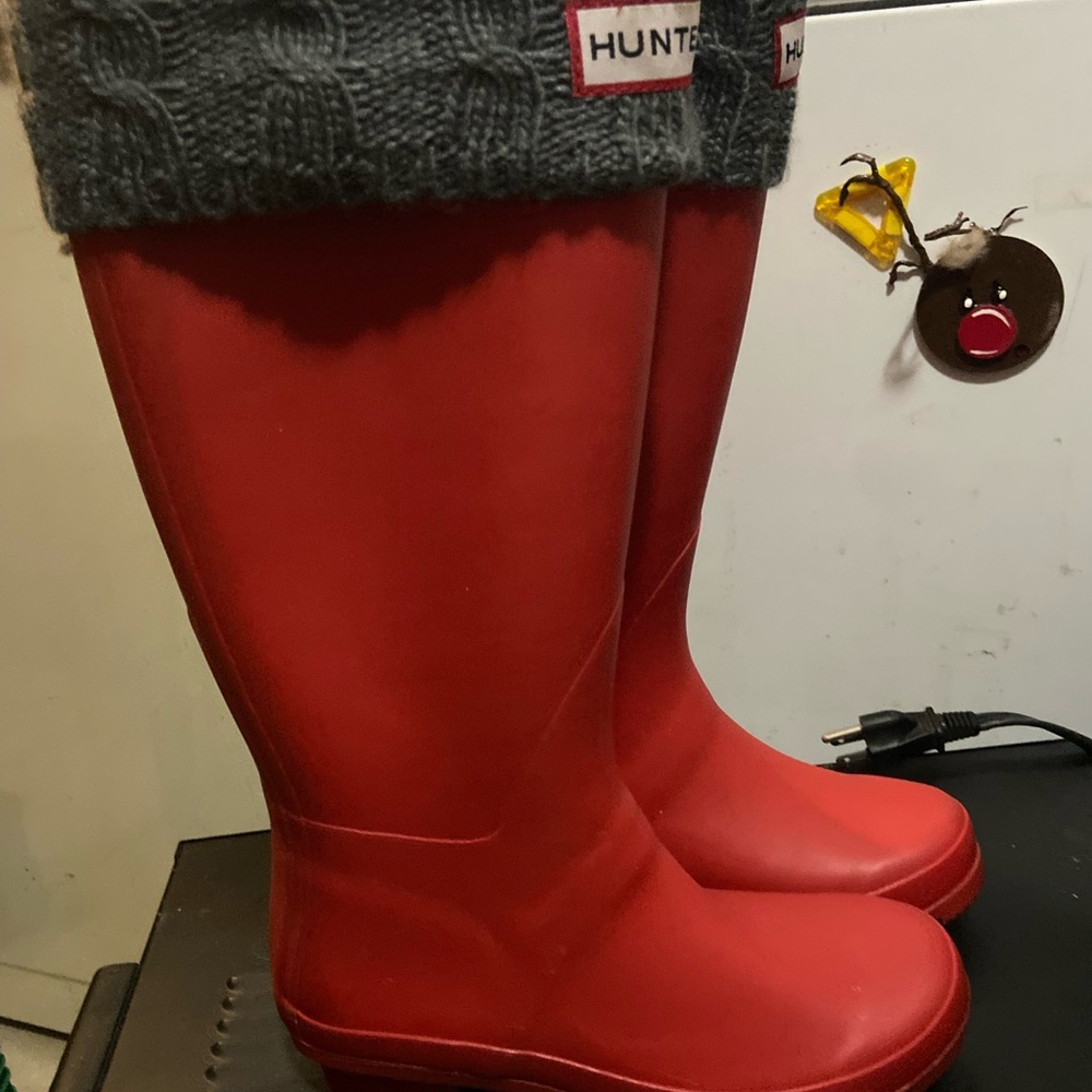Hunter Red Boots with Knit Cuffs